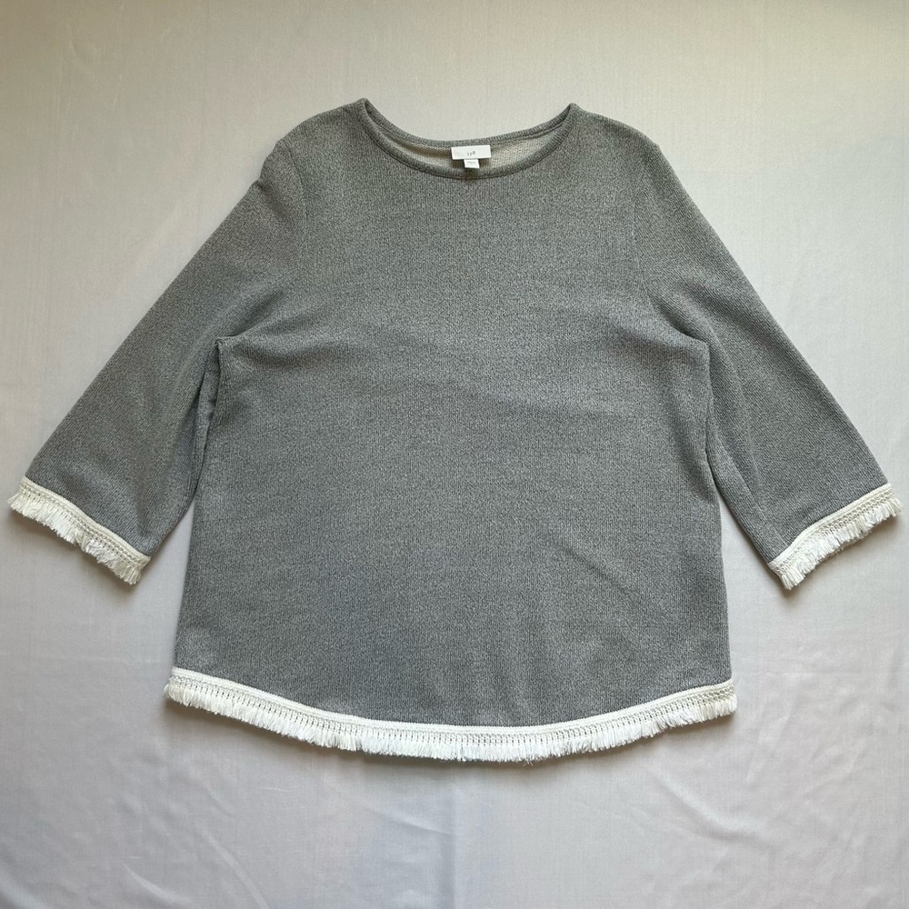 J.Jill Fringe Edge Sweater Grey Blue Large